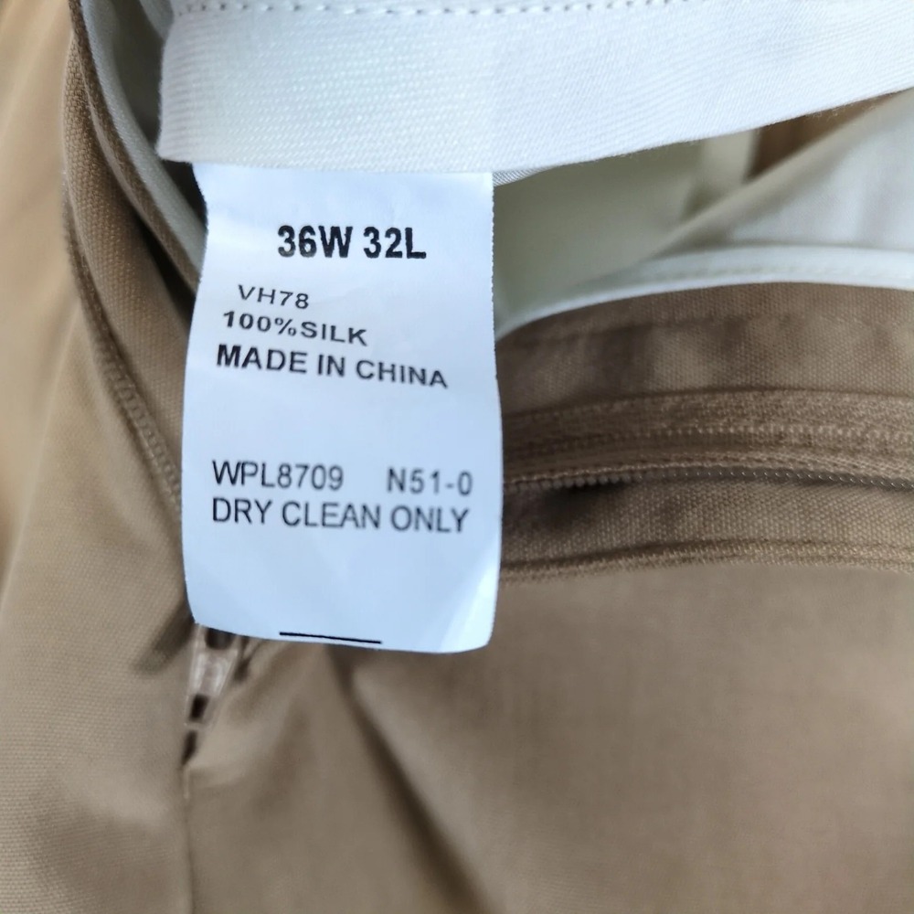Nautica 100% Silk Tan Dress Pants Mens 36x32 Pleated Cuffed Quiet Luxury Resort - Picture 5 of 8